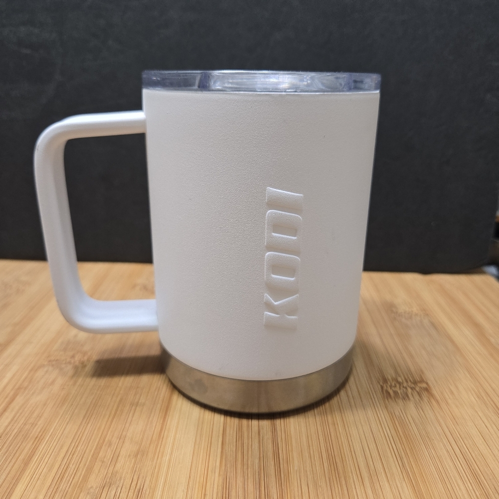 KODI by H‑E‑B White Matte Stainless Steel Mug with handle and lid